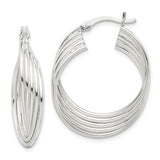 Sterling Silver Multi-Row Hoop Earrings with Twisted Layered Design, Polished Finish