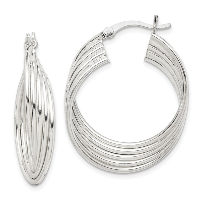 Sterling Silver Multi-Row Hoop Earrings with Twisted Layered Design, Polished Finish