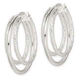 Sterling Silver Hoop Earrings with Dual Band Braided Polished and Textured Design for Women