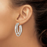 Sterling Silver Hoop Earrings with Dual Band Braided Polished and Textured Design for Women