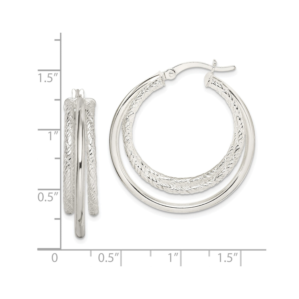 Sterling Silver Hoop Earrings with Dual Band Braided Polished and Textured Design for Women