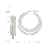 Sterling Silver Hoop Earrings with Dual Band Braided Polished and Textured Design for Women