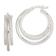 Sterling Silver Hoop Earrings with Dual Band Braided Polished and Textured Design for Women