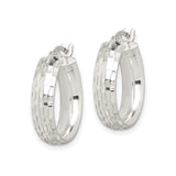 Sterling Silver Hoop Earrings with Textured Basketweave Pattern, Medium Lightweight Design