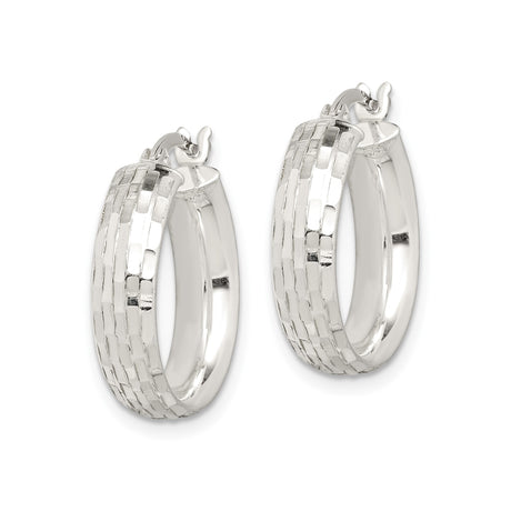 Sterling Silver Hoop Earrings with Textured Basketweave Pattern, Medium Lightweight Design