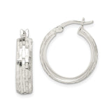 Sterling Silver Hoop Earrings with Textured Basketweave Pattern, Medium Lightweight Design