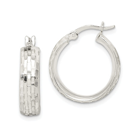 Sterling Silver Hoop Earrings with Textured Basketweave Pattern, Medium Lightweight Design