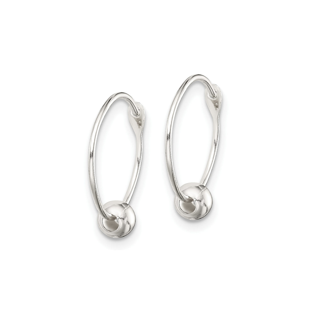 Sterling Silver Hoop Earrings with Polished Bead Accent, Minimalist Open Loop Design