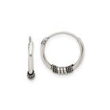 Sterling Silver Hoop Earrings with Oxidized Rope Coil, Tribal Boho Design, Unisex Jewelry