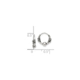 Sterling Silver Hoop Earrings with Oxidized Coil and Bead Accents, Balinese Boho Style