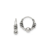 Sterling Silver Hoop Earrings with Oxidized Coil and Bead Accents, Balinese Boho Style