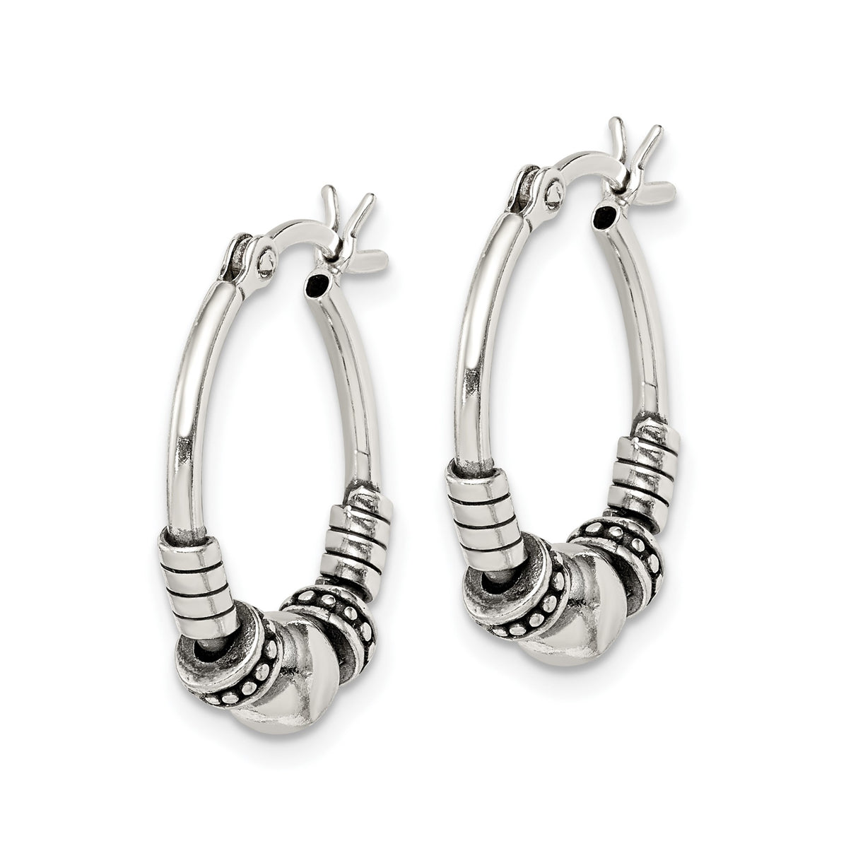 Sterling Silver Hoop Earrings with Oxidized Coiled Detailing, Bali Tribal Handmade Design