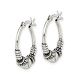 Sterling Silver Hoop Earrings with Oxidized Coiled Detailing, Bali Tribal Handmade Design