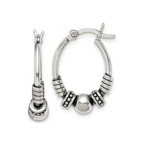 Sterling Silver Hoop Earrings with Oxidized Coiled Detailing, Bali Tribal Handmade Design