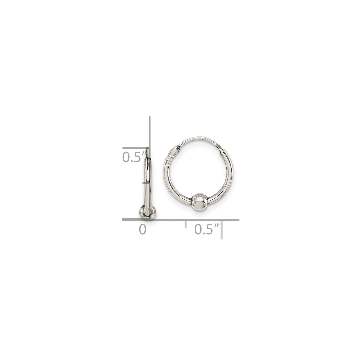 Sterling Silver Hoop Earrings with Polished Ball Accent, Minimalist Unisex Style
