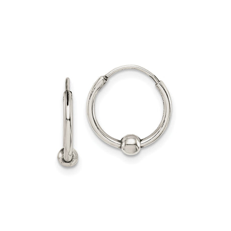 Sterling Silver Hoop Earrings with Polished Ball Accent, Minimalist Unisex Style