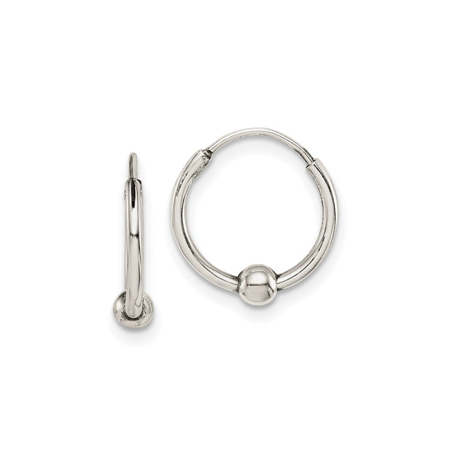 Sterling Silver Hoop Earrings with Polished Ball Accent, Minimalist Unisex Style