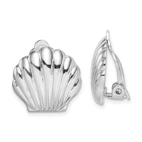 Sterling Silver Shell Clip On Earrings for Women, Scallop Seashell Design, Non Pierced Coastal Jewelry, Ocean Inspired Nautical Earrings for Beach Fashion, Travel Style and Nature Motif Accessory
