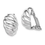 Sterling Silver Clip-On Hoop Earrings for Women, Twisted Rope Design with Polished Domed Finish, Non-Pierced Huggie Style, Classic Everyday Silver Hoops for Formal Wear, Lightweight and Sculpted