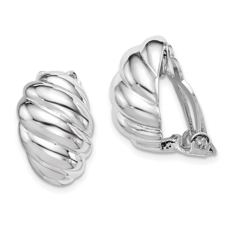 Sterling Silver Clip-On Hoop Earrings for Women, Twisted Rope Design with Polished Domed Finish, Non-Pierced Huggie Style, Classic Everyday Silver Hoops for Formal Wear, Lightweight and Sculpted