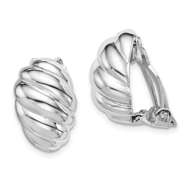 Sterling Silver Clip-On Hoop Earrings for Women, Twisted Rope Design with Polished Domed Finish, Non-Pierced Huggie Style, Classic Everyday Silver Hoops for Formal Wear, Lightweight and Sculpted