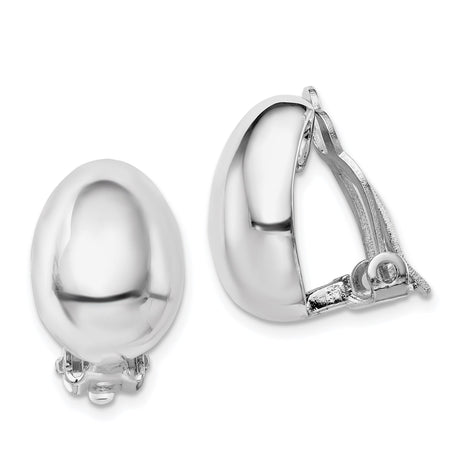 Sterling Silver Clip-On Hoop Earrings for Women, Domed Oval Silver Hoops with Smooth Finish and High Polish, Classic Non-Pierced Earrings for Everyday Wear, Minimalist Design and Formal Style