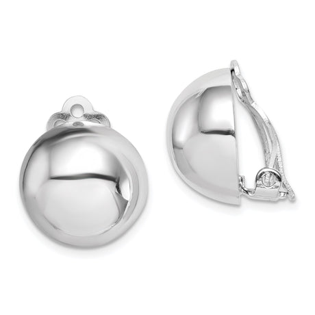 Sterling Silver Clip-On Earrings for Women, High Polish Domed Half-Sphere Design with Smooth Rounded Finish, Classic Non-Pierced Style for Everyday Wear or Formal Outfits, Lightweight and Secure Fit