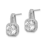 Sterling Silver Dangle Earrings with Round Cut Cubic Zirconia and Pavé Halo Setting