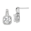 Sterling Silver Dangle Earrings with Round Cut Cubic Zirconia and Pavé Halo Setting