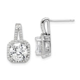 Sterling Silver Dangle Earrings with Round Cut Cubic Zirconia and Pavé Halo Setting