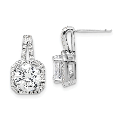 Sterling Silver Dangle Earrings with Round Cut Cubic Zirconia and Pavé Halo Setting