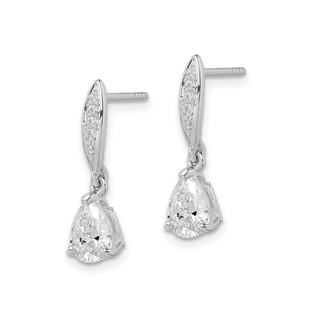 Sterling Silver Dangle Earrings with Marquise Post and Pave Cubic Zirconia Pear Drop