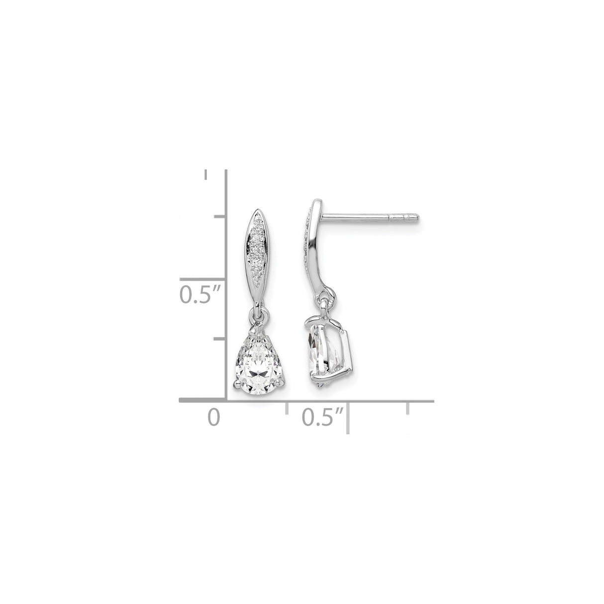 Sterling Silver Dangle Earrings with Marquise Post and Pave Cubic Zirconia Pear Drop