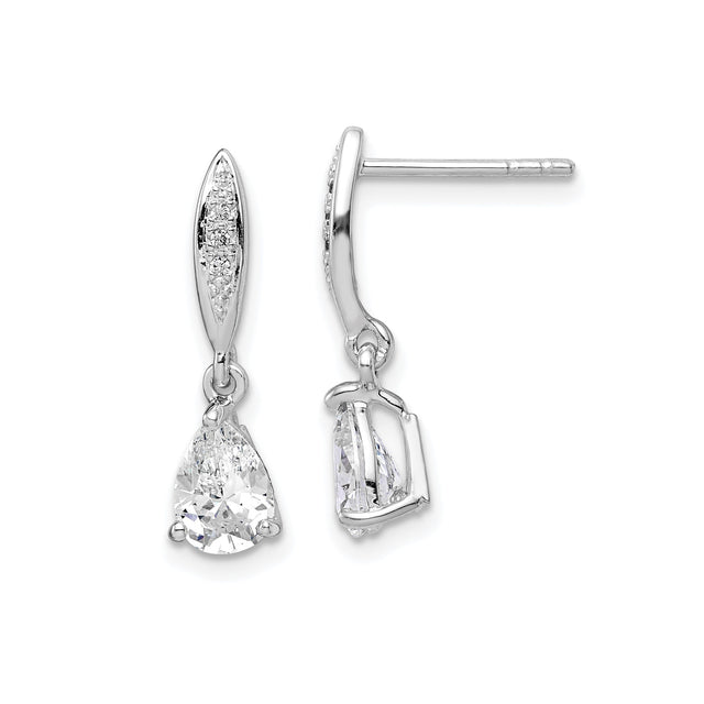 Sterling Silver Dangle Earrings with Marquise Post and Pave Cubic Zirconia Pear Drop