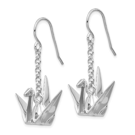 Sterling Silver Crane Drop Earrings, Origami Bird Design, Japanese Inspired Symbolic Jewelry