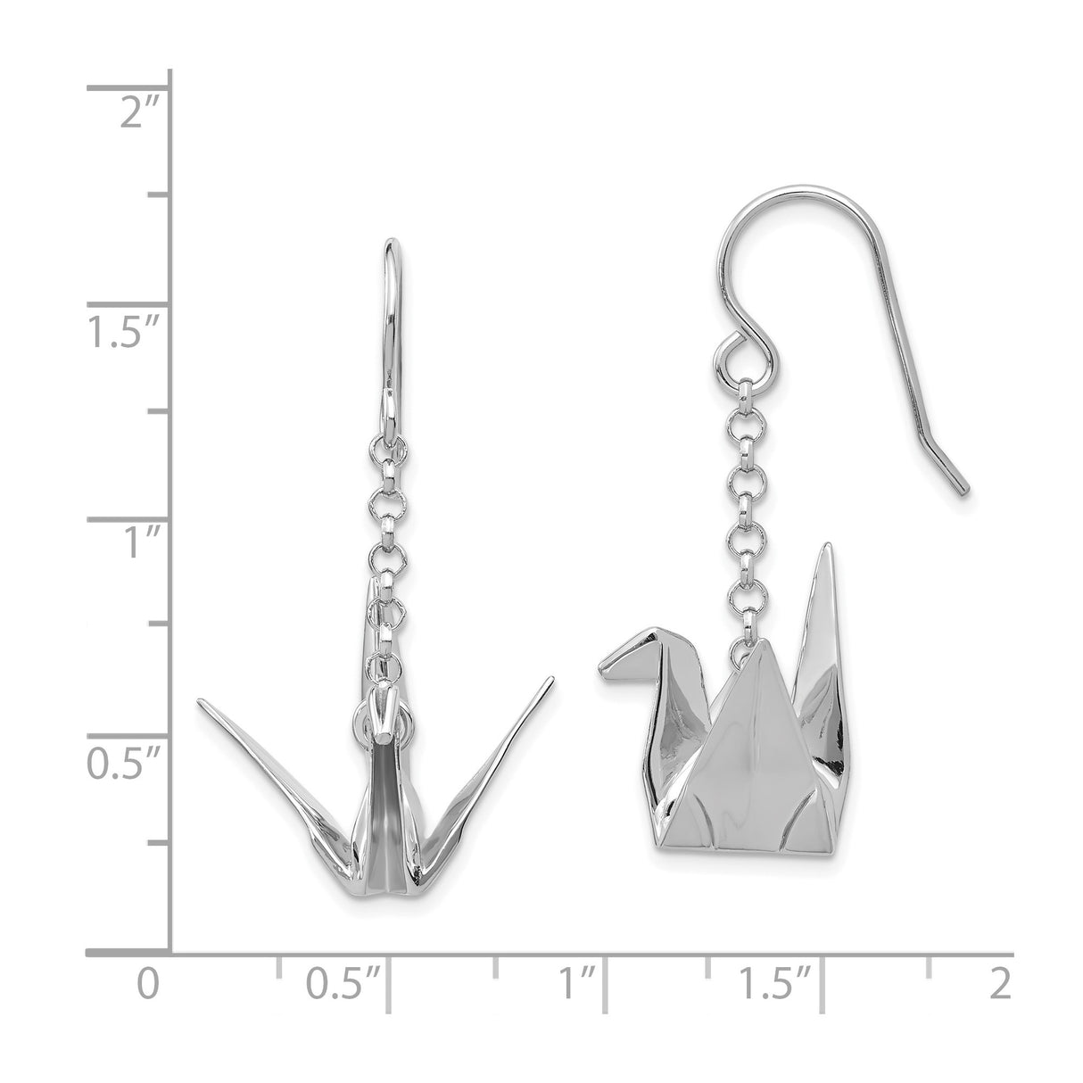 Sterling Silver Crane Drop Earrings, Origami Bird Design, Japanese Inspired Symbolic Jewelry