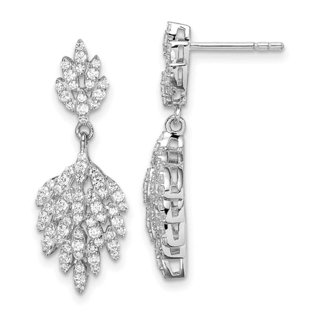 Sterling Silver Leaf Drop Earrings with Cubic Zirconia, Botanical Design Dangle Jewelry for Women