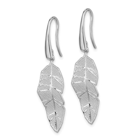 Sterling Silver Leaf Dangle Earrings, Feather Motif, Boho Botanical Style for Women