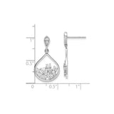Sterling Silver Teardrop Dangle Earrings with Cubic Zirconia and Openwork Design for Women