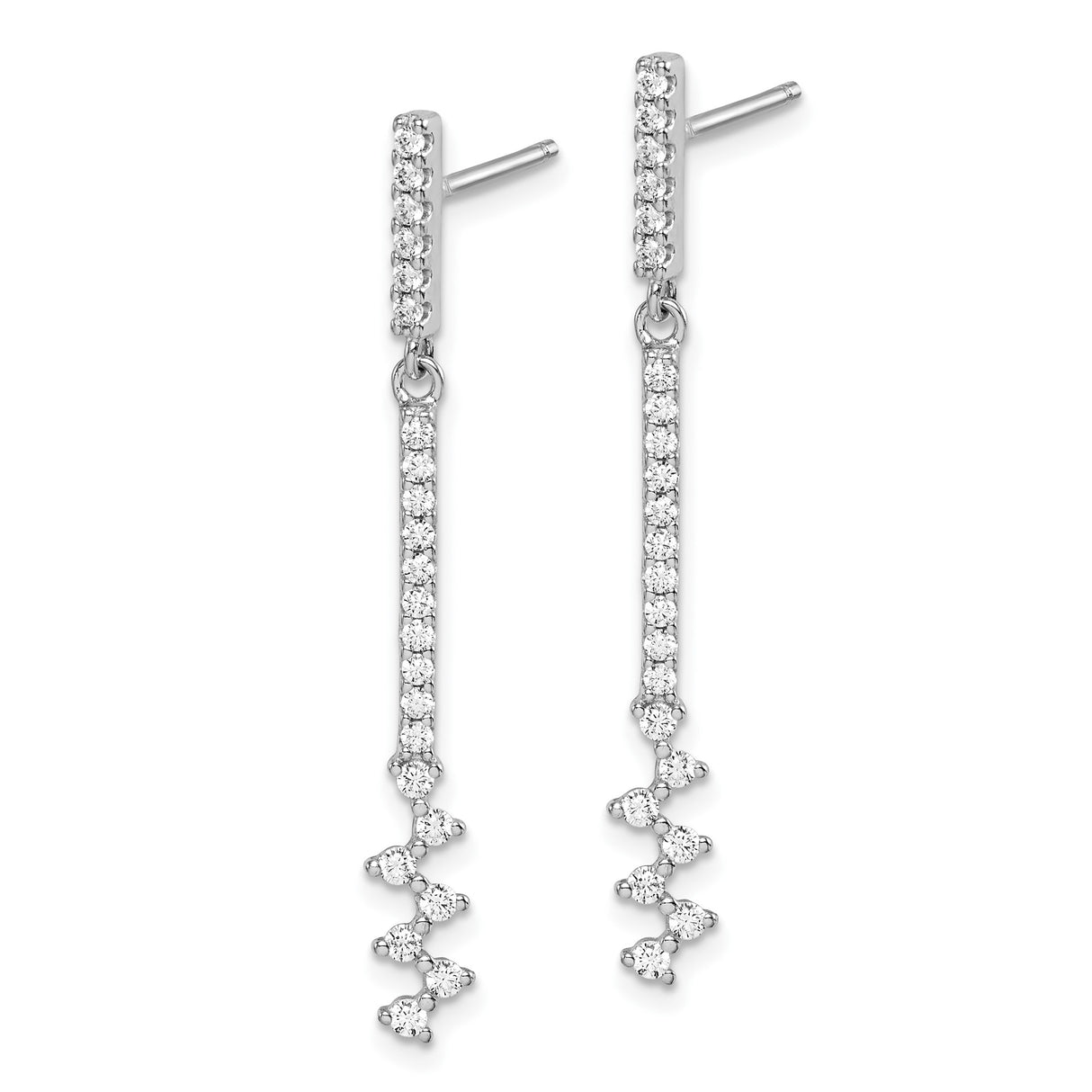 Sterling Silver Drop Earrings with Cubic Zirconia, Vertical Bar and Zigzag Design, Modern Minimalist Style
