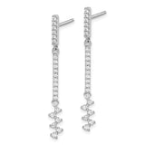 Sterling Silver Drop Earrings with Cubic Zirconia, Vertical Bar and Zigzag Design, Modern Minimalist Style