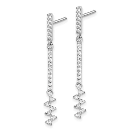 Sterling Silver Drop Earrings with Cubic Zirconia, Vertical Bar and Zigzag Design, Modern Minimalist Style