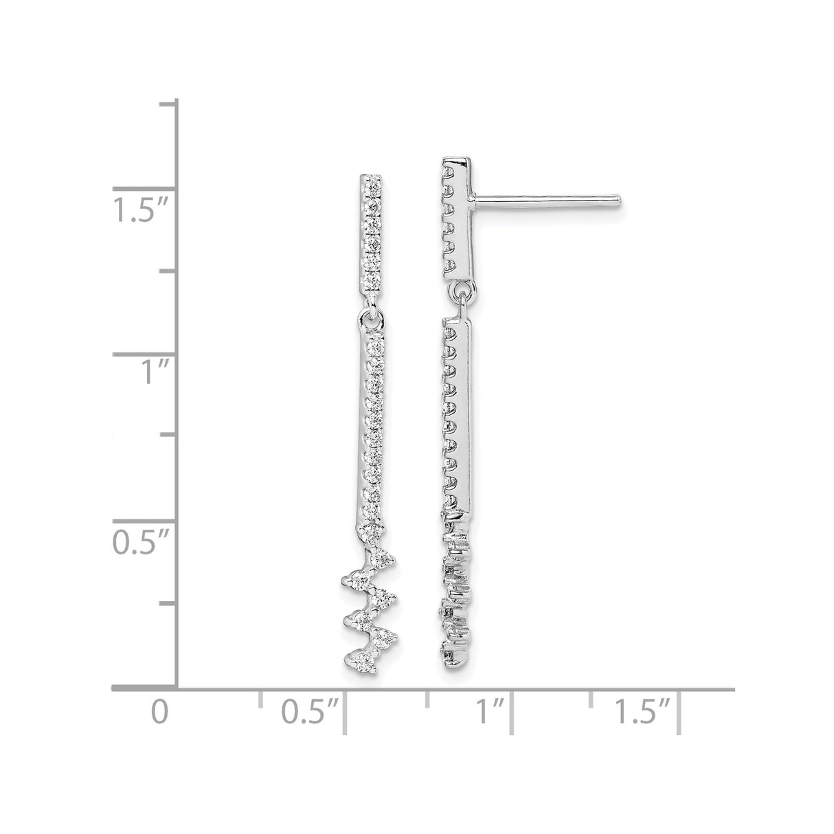 Sterling Silver Drop Earrings with Cubic Zirconia, Vertical Bar and Zigzag Design, Modern Minimalist Style