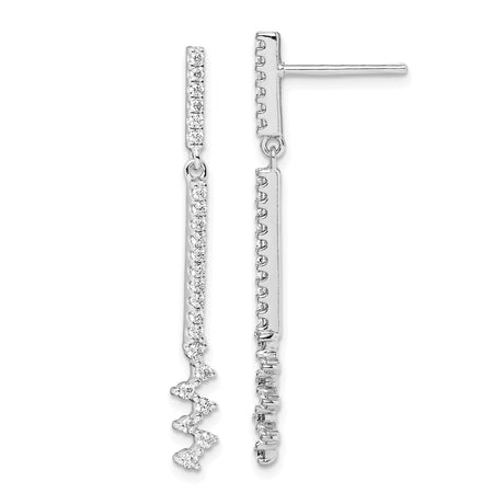 Sterling Silver Drop Earrings with Cubic Zirconia, Vertical Bar and Zigzag Design, Modern Minimalist Style