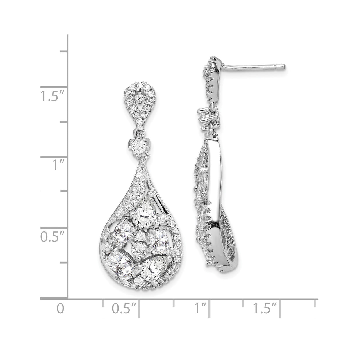 Sterling Silver Dangle Earrings with Cubic Zirconia, Teardrop Openwork Leaf Design for Women