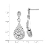 Sterling Silver Dangle Earrings with Cubic Zirconia, Teardrop Openwork Leaf Design for Women