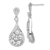 Sterling Silver Dangle Earrings with Cubic Zirconia, Teardrop Openwork Leaf Design for Women