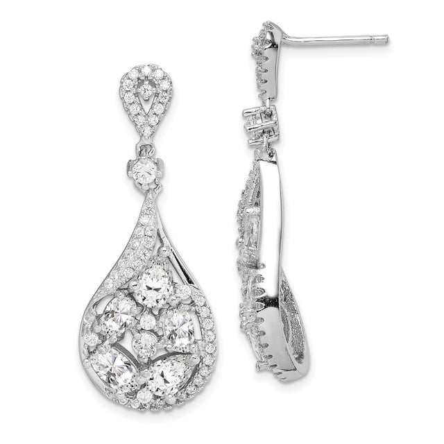 Sterling Silver Dangle Earrings with Cubic Zirconia, Teardrop Openwork Leaf Design for Women