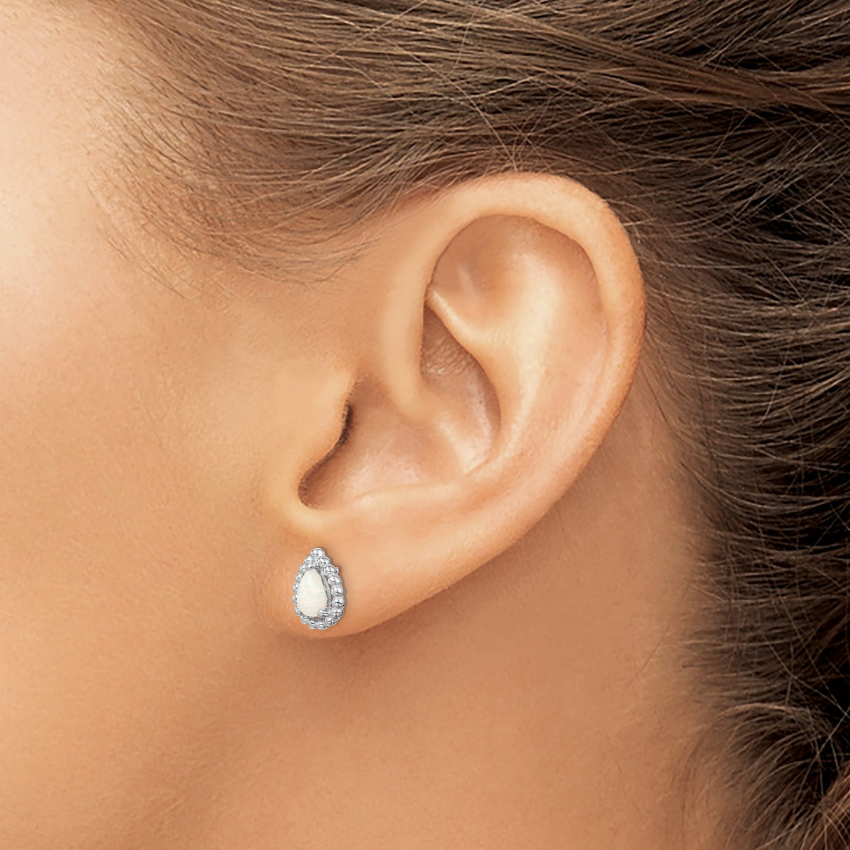 Sterling Silver Teardrop Stud Earrings Opal Beaded Frame