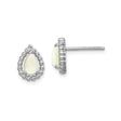 Sterling Silver Teardrop Stud Earrings for Women with Pear-Shaped White Opal Center, Beaded Frame Design, Dainty Everyday Jewelry, Classic Opal Accessory, Modern Minimalist Silver Style